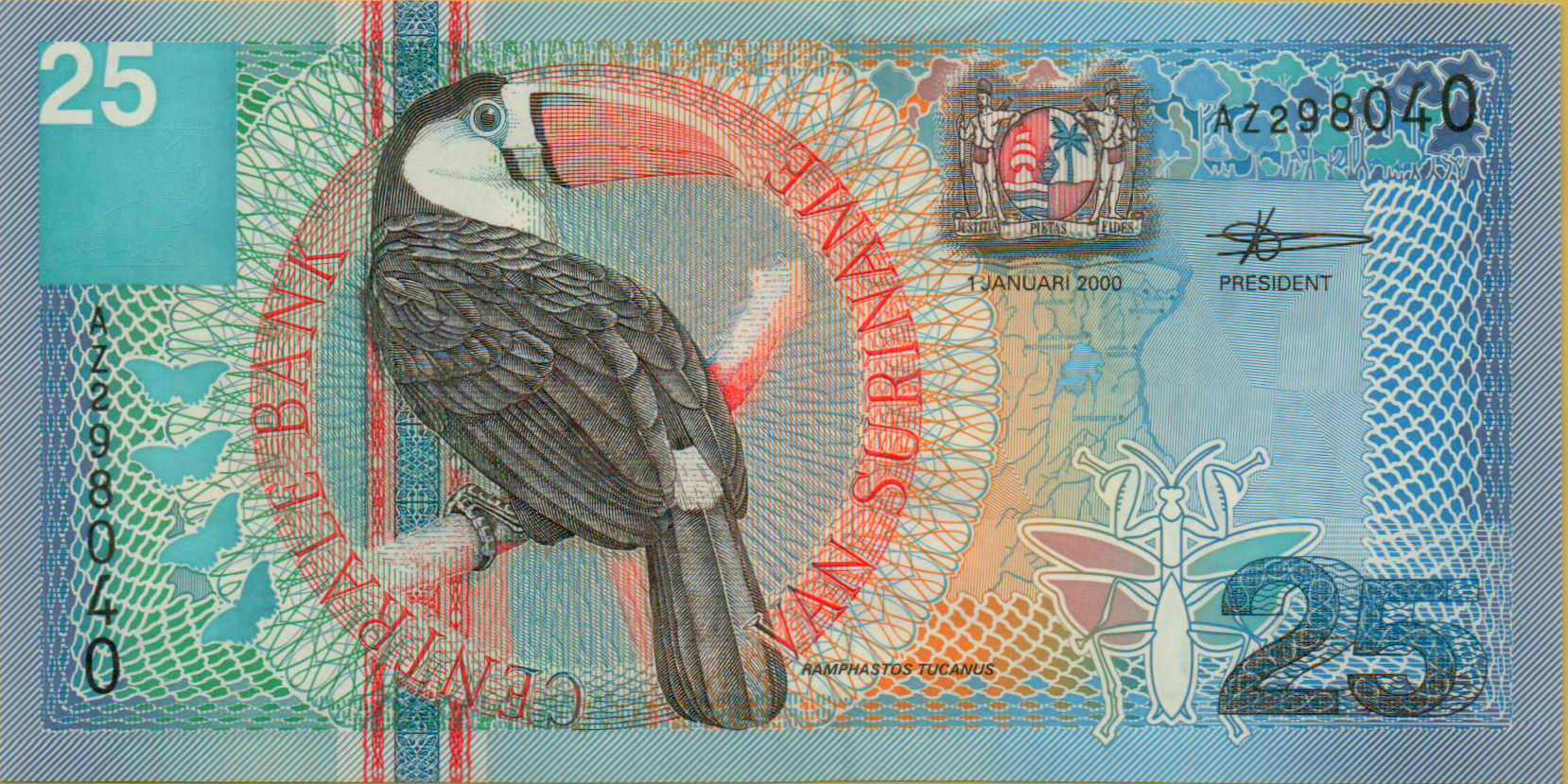 Suriname 25 2000 UNC P-148